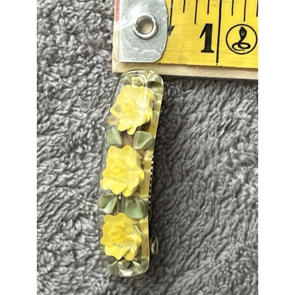 Artistic Vintage Yellow Rose Lucite Barrette Junior Size - Picture 7 of 7